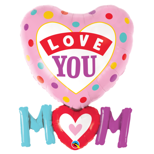 DISC 83cm Shape Foil Love You Mum Dots Balloon #82552 - Each (Pkgd.) 