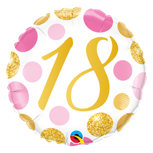 45cm Round Foil 18 Pink & Gold Dots #88175 - Each (Pkgd.) 