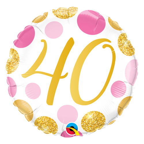 45cm Round Foil 40 Pink & Gold Dots #88184 - Each (Pkgd.) 