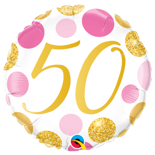 45cm Round Foil 50 Pink & Gold Dots #88187 - Each (Pkgd.) 