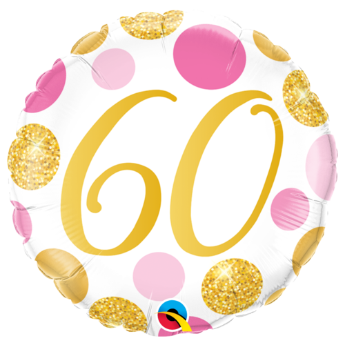 45cm Round Foil 60 Pink & Gold Dots #88190 - Each (Pkgd.)