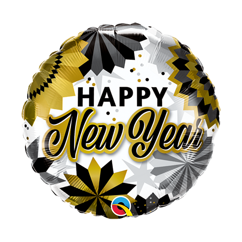 45cm New Year Black & Gold Fans Foil Balloon #89858 - Each (Pkgd.)