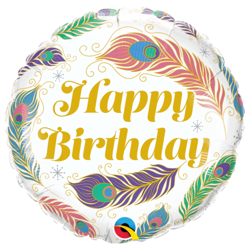 45cm Round Foil Birthday Peacock Feathers #97385 - Each (Pkgd.)