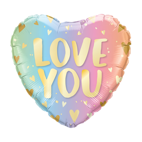 45cm Love You Pastel Ombre & Hearts Foil Balloon #97433 - Each (Pkgd.)