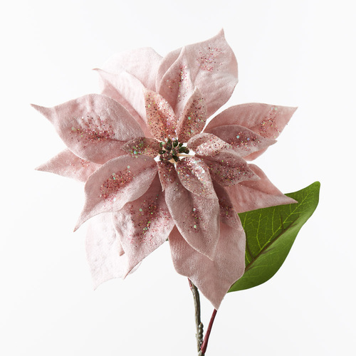 Christmas Poinsettia Stem Velvet Light Pink 71cml #FI9852LP - Each