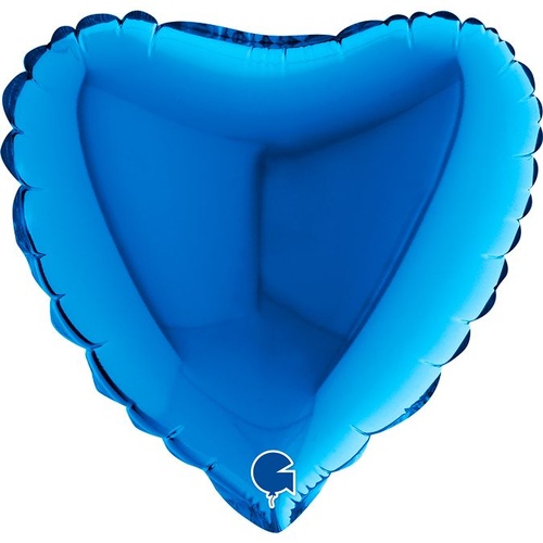 22cm Heart Blue Plain Foil Balloon #G09000BAF- Each (Inflated, supplied air-filled on stick)