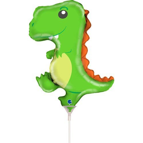 Mini Shape Dinosaur Foil Balloon 35cm #G72064AF - Each (Inflated, supplied air-filled on stick) 