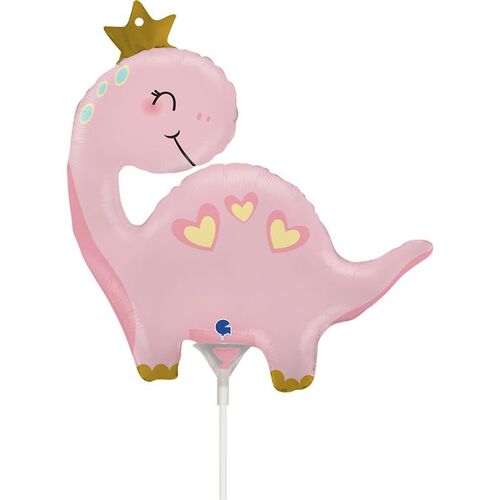 Mini Shape Dino Pink Foil Balloon #G72160AF - Each (Inflated, supplied air-filled on stick) TEMPORARILY UNAVAILABLE