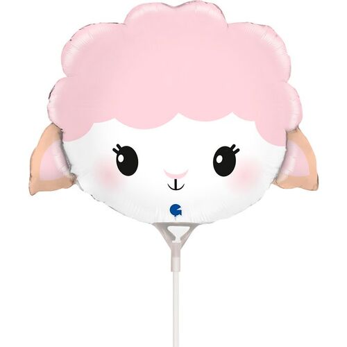 Mini Shape Cute Sheep Foil Balloon #G72162AF - Each (Inflated, supplied air-filled on stick)
