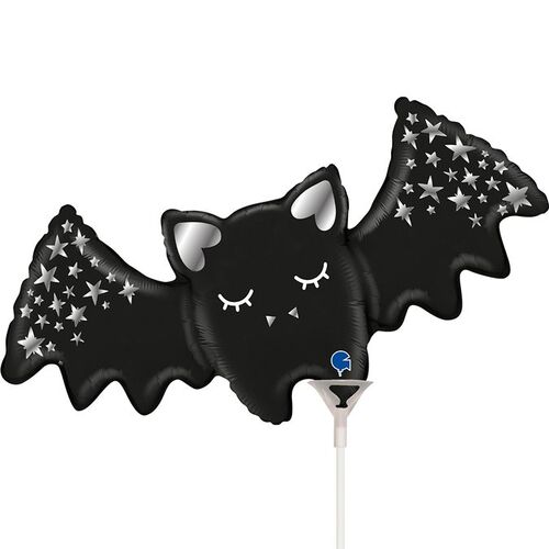 Mini Shape Bat Sparkling Foil Balloon #G72171AF - Each (Inflated, supplied air-filled on stick)