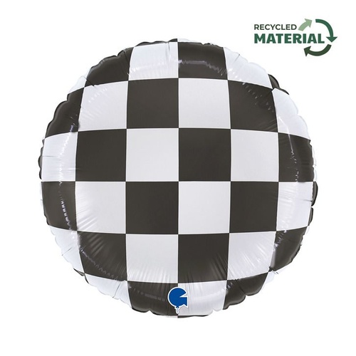 45cm Checkerboard Round Foil Balloon #G78229P - Each (Pkgd.)