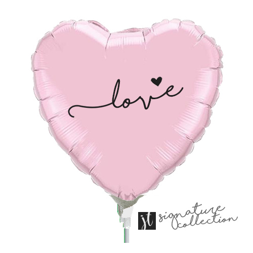 22cm Love Script Heart Pastel Pink Foil Balloon #JT1043 (Inflated, supplied air-filled on stick) 