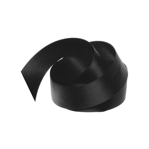 Ribbon Satin Black Deluxe Double Faced 25mm x 25m #KC212525BK - Each