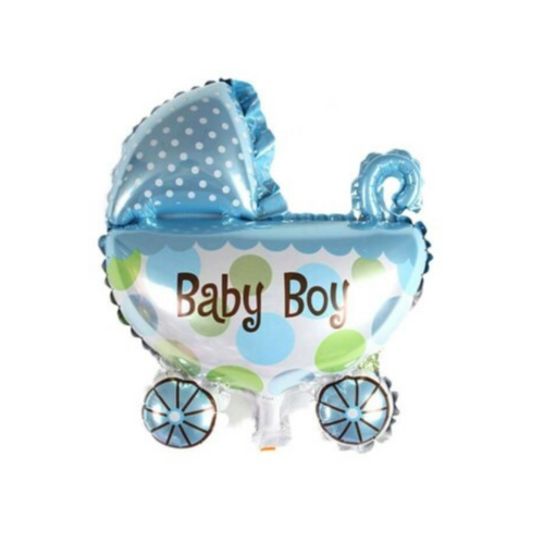 22cm Blue Baby Pram Foil Balloon  #SF-BABYPRAM-BLU - Each (Inflated, supplied air-filled on stick)