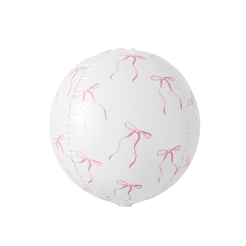 White Bow Round Ball Foil Balloon 63cm - #SF-BALL-WHT-BOW (pkgd)