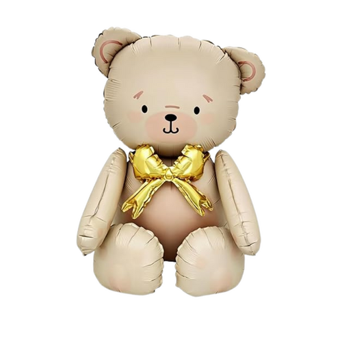 Teddy Bear with Gold Bow Foil Balloon 70cm Air Filled Only  - #SF-BEAR-CRM-AIR (pkgd)