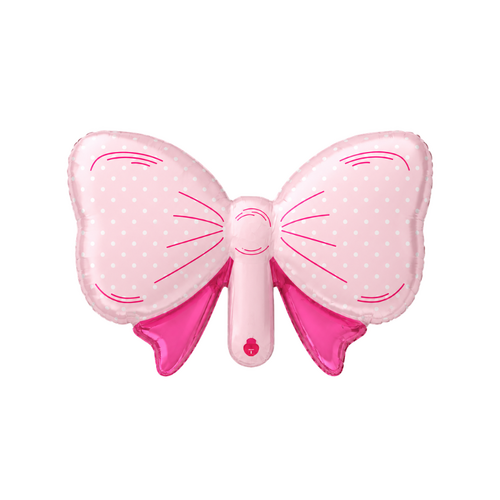 22cm Pink Bow Foil Balloon #SF-BOW-PNK-22 - Each (Inflated, supplied air-filled on stick)