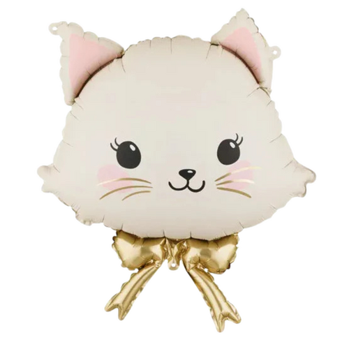 Cream Cat with Bow Foil Balloon Helium/Airfilled 60cm - #SF-BOWCAT-CRM Each(Pkgd).