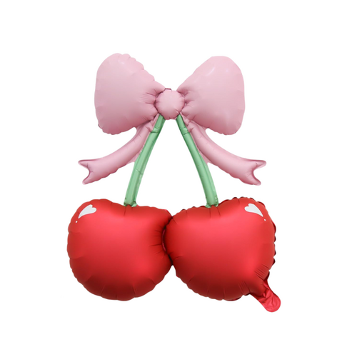 Pink Bow Cherry Foil Balloon 50cm Air Filled Only  - #SF-CHERRY-PNK-BOW-AIR (pkgd)