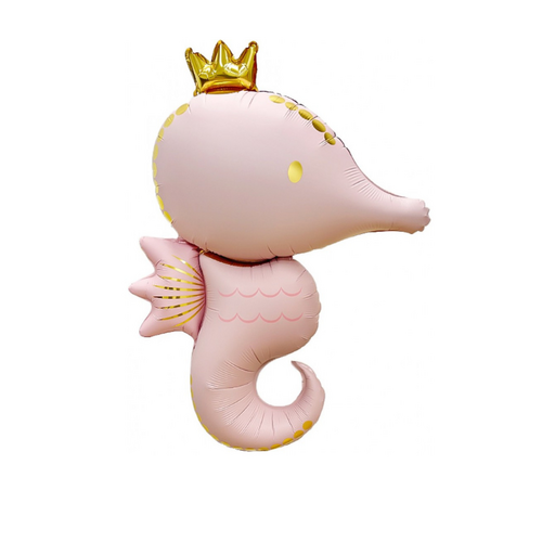 Crown Seahorse Foil Balloon Helium/Airfilled 107cm - #SF-CROWN-SEAHORSE-PNK Each(Pkgd).