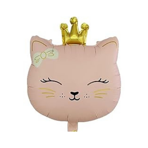 Pink Crown Cat Foil Balloon Helium/Airfilled 60cm - #SF-CROWNCAT-PNK Each(Pkgd).