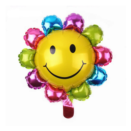 22cm Rainbow Flower Foil Balloon  #SF-FLOWER-RAINB-22- Each (Inflated, supplied air-filled on stick)