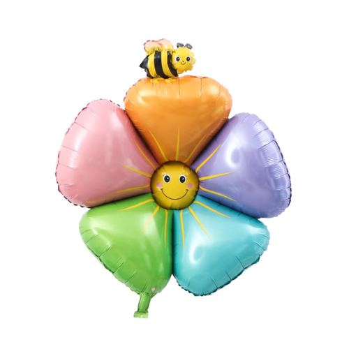 Happy Flower & Bee Foil Balloon 80cm Helium/Airfilled - #SF-FLWR-MULTI-BEE - Each (Pkgd).