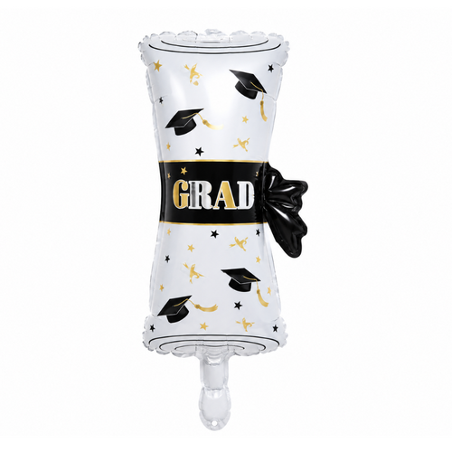 22cm Graduation Scroll Foil Balloon #SF-GRADSCROLL-22 - Each (Inflated, supplied air-filled on stick)