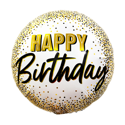45cm Happy Birthday Gold Confetti Round Foil Balloon - #SF-HB-CONFETTI-GLD (Pkgd).