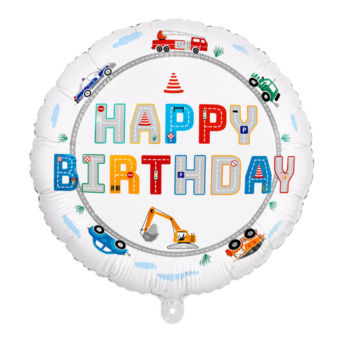 45cm Happy Birthday Construction Round Foil Balloon - #SF-HB-CONSTRUCTION (Pkgd).