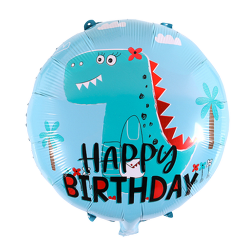 45cm Happy Birthday Green Dino Round Foil Balloon - #SF-HB-DINO-GRN (Pkgd).