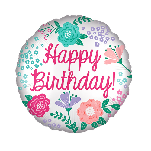 45cm Happy Birthday Floral Garden Round Foil Balloon - #SF-HB-FLORAL (Pkgd).