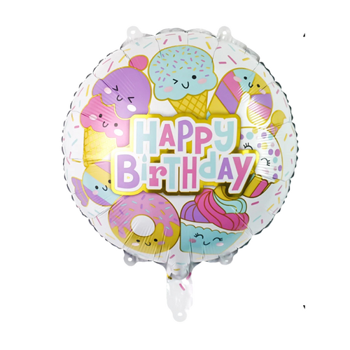 45cm Happy Birthday Kawaii Sweets Round Foil Balloon - #SF-HB-ICECREAM-PASTEL (Pkgd).