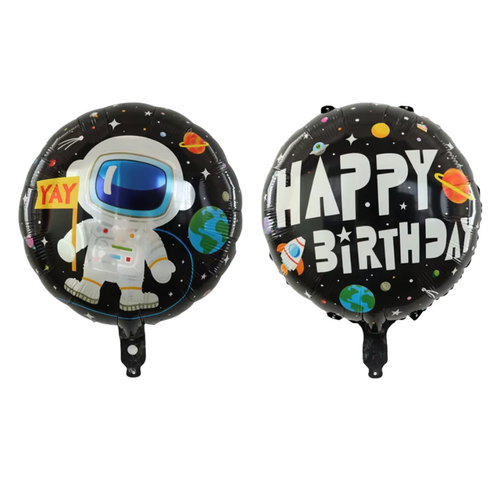 45cm Happy Birthday Astronaut Space Round Foil Balloon - #SF-HB-SPACE (Pkgd).