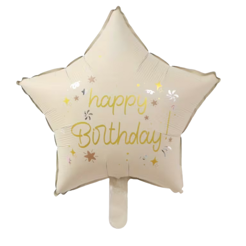 45cm Star Happy Birthday Foil Balloon Cream - #SF-HB-STAR-CRM (Pkgd).