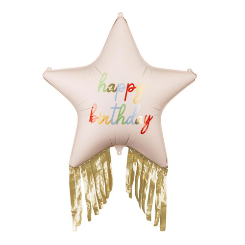 Happy Birthday Star Tassel Foil Balloon Helium/Airfilled 96cm - #SF-HB-STAR-TASSEL Each(Pkgd).