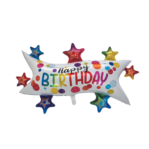 Happy Birthday Star Banner Foil Balloon Helium/Airfilled 110cm - #SF-HB-STARBANNER Each(Pkgd).