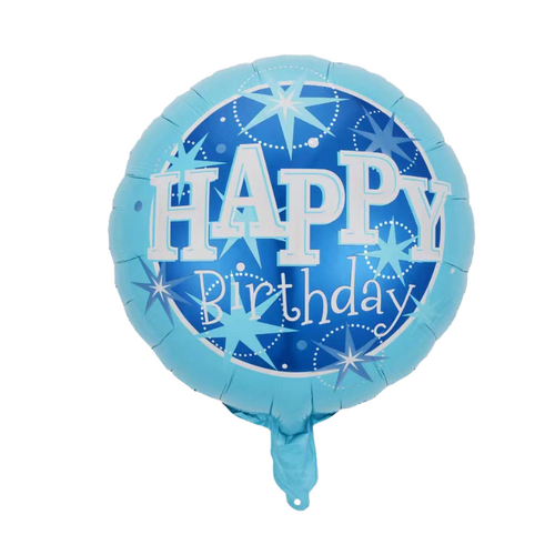 45cm Happy Birthday Blue Starburst Round Foil Balloon - #SF-HB-STARBURST-BLU (Pkgd).