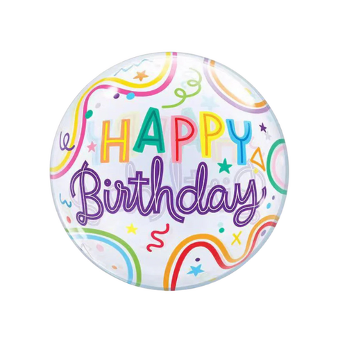 45cm Happy Birthday Streamers Bubble Balloon - #SF-HB-STREAMERS-BUBBLE (Pkgd).