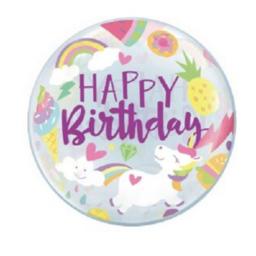 45cm Happy Birthday Unicorn and Fruit Bubble Balloon - #SF-HB-UNICORNFRUIT-BUBBLE (Pkgd).