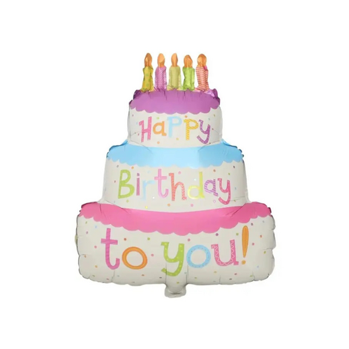 Rainbow Happy Birthday Cake Foil Balloon Helium/Airfilled 60cm - #SF-HBCAKE-RNBOW Each(Pkgd).