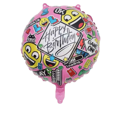 45cm Emoticon Happy Birthday Foil Balloon Pink - #SF-HBD-PNK-EMOJ Pkgd).