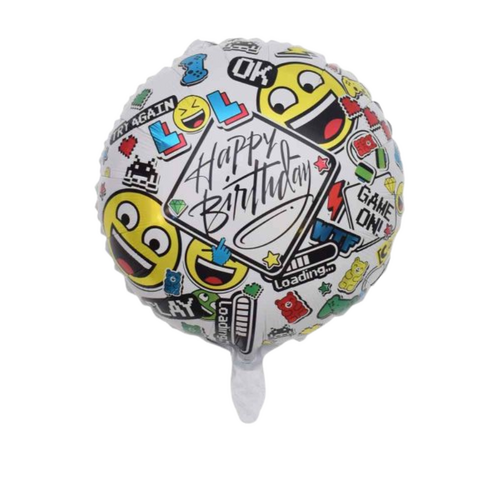 45cm Emoticon Happy Birthday Foil Balloon White - #SF-HBD-WHT-EMOJ (Pkgd).