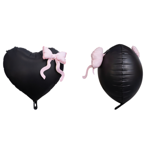 Black Heart Bow Foil Balloon Helium/Airfilled 45cm- #SF-HEART-BOW-BLK- Each (Pkgd).