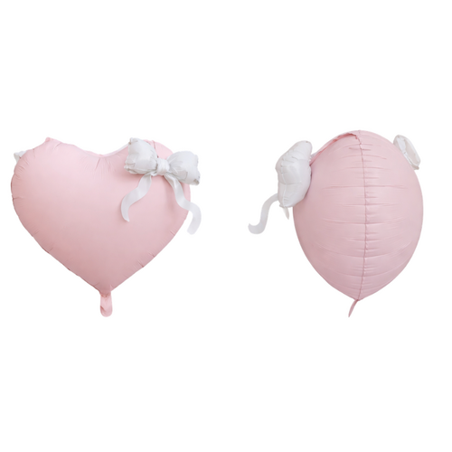Society Pink Heart Bow Foil Balloon Helium/Airfilled 45cm- #SF-HEART-BOW-PNK- Each (Pkgd) 