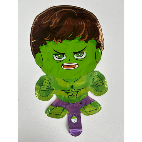 22cm Green Superhero Foil Balloon  #SF-HERO-GRN-22- Each (Inflated, supplied air-filled on stick)