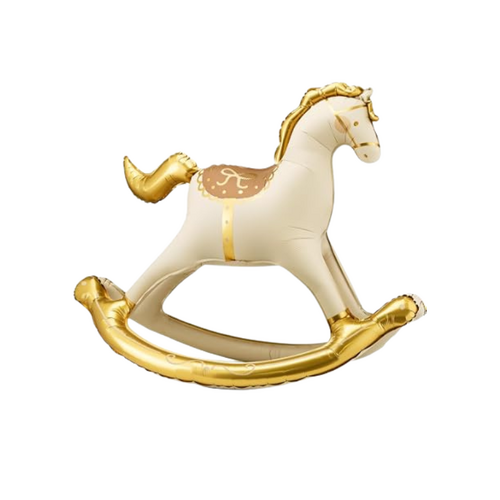 Ivory & Gold Rocking Horse Foil Balloon 86cm Air Filled Only  - #SF-HORSE-CRM-AIR (pkgd)