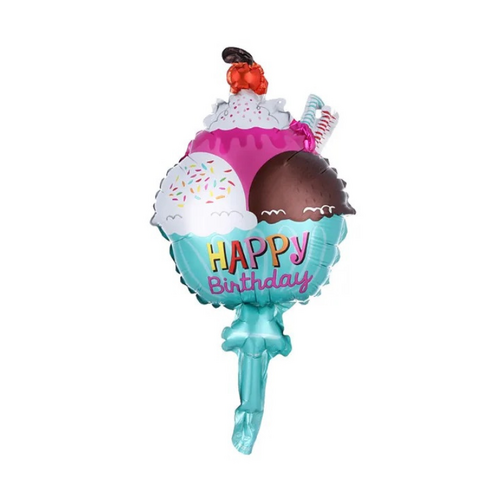 22cm Ice Cream Sundae Foil Balloon  #SF-ICECREAM-22 - Each (Inflated, supplied air-filled on stick)