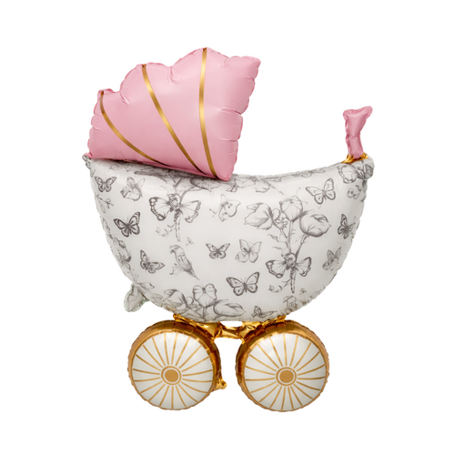 Society Pink Carriage Foil Balloon Helium/ Airfilled 92cm - #SF-PRAM-PNK Each (Pkgd). 
