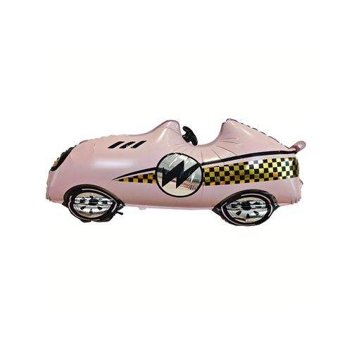 Pink Race Car Foil Balloon Helium/Airfilled 110cm - #SF-RACECAR-PNK Each(Pkgd).